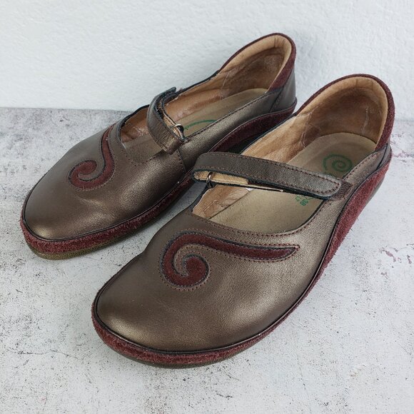 NAOT Israel Leather Comfort Shoes Mary Jane Metallic size 38 Lagenlook Hippie - Picture 2 of 11